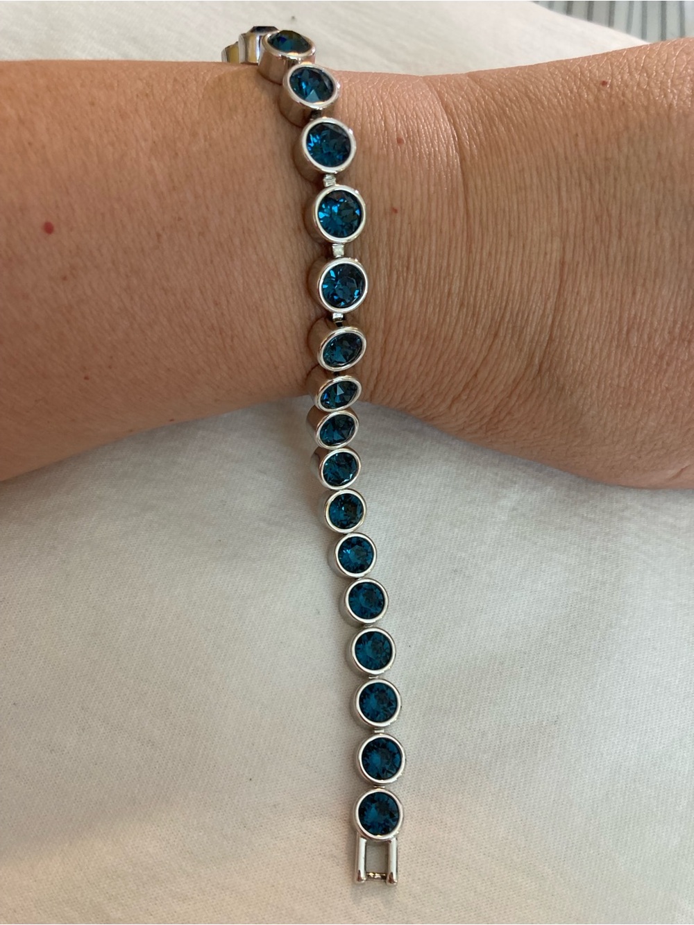 Touchstone Crystal of Swarovski Silver Tone Bezel Dark Blue Crystals